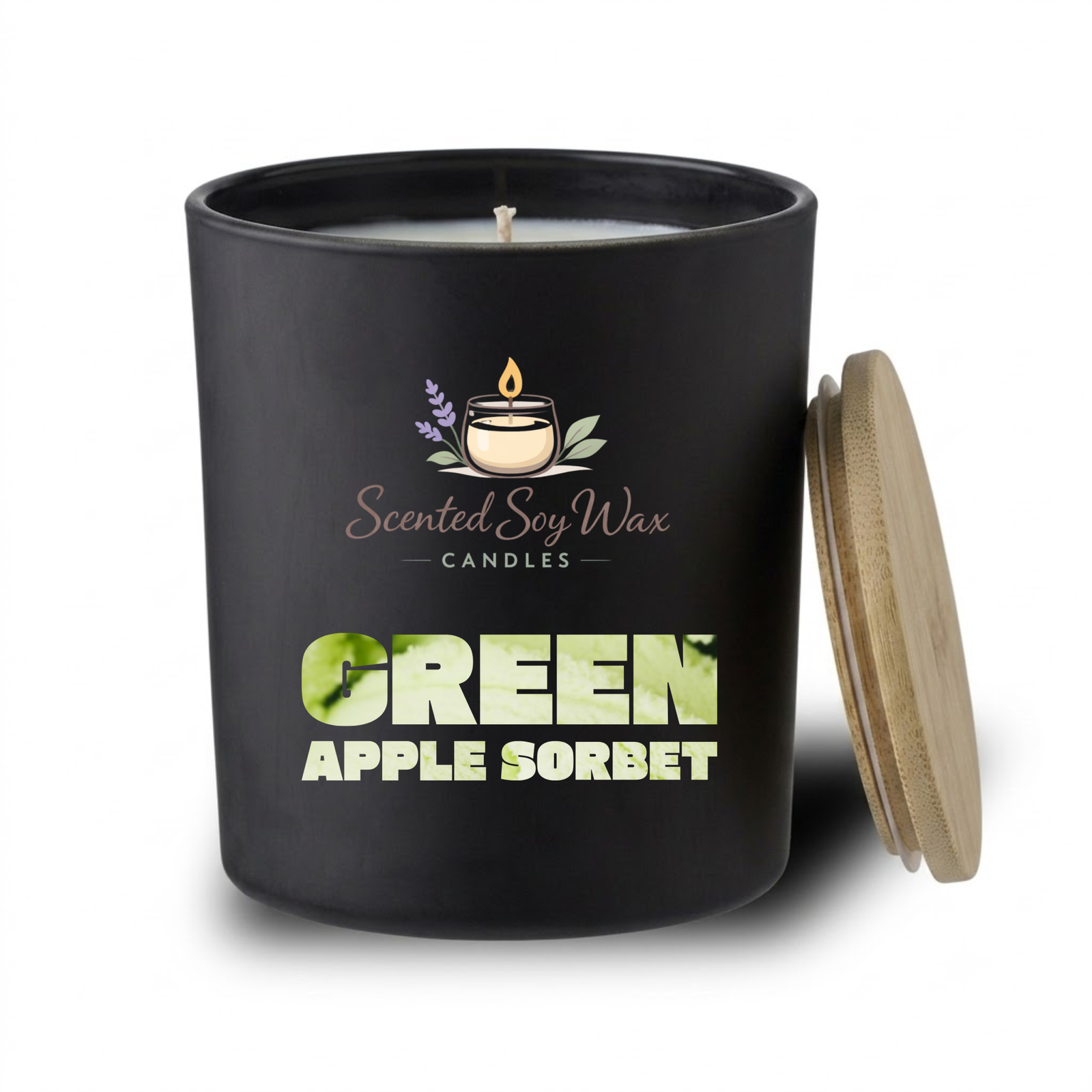 Green Apple Sorbet Scented Soy Wax Candle Black Glass Jar Candle Crisp Fruity Home Fragrance - Image 2