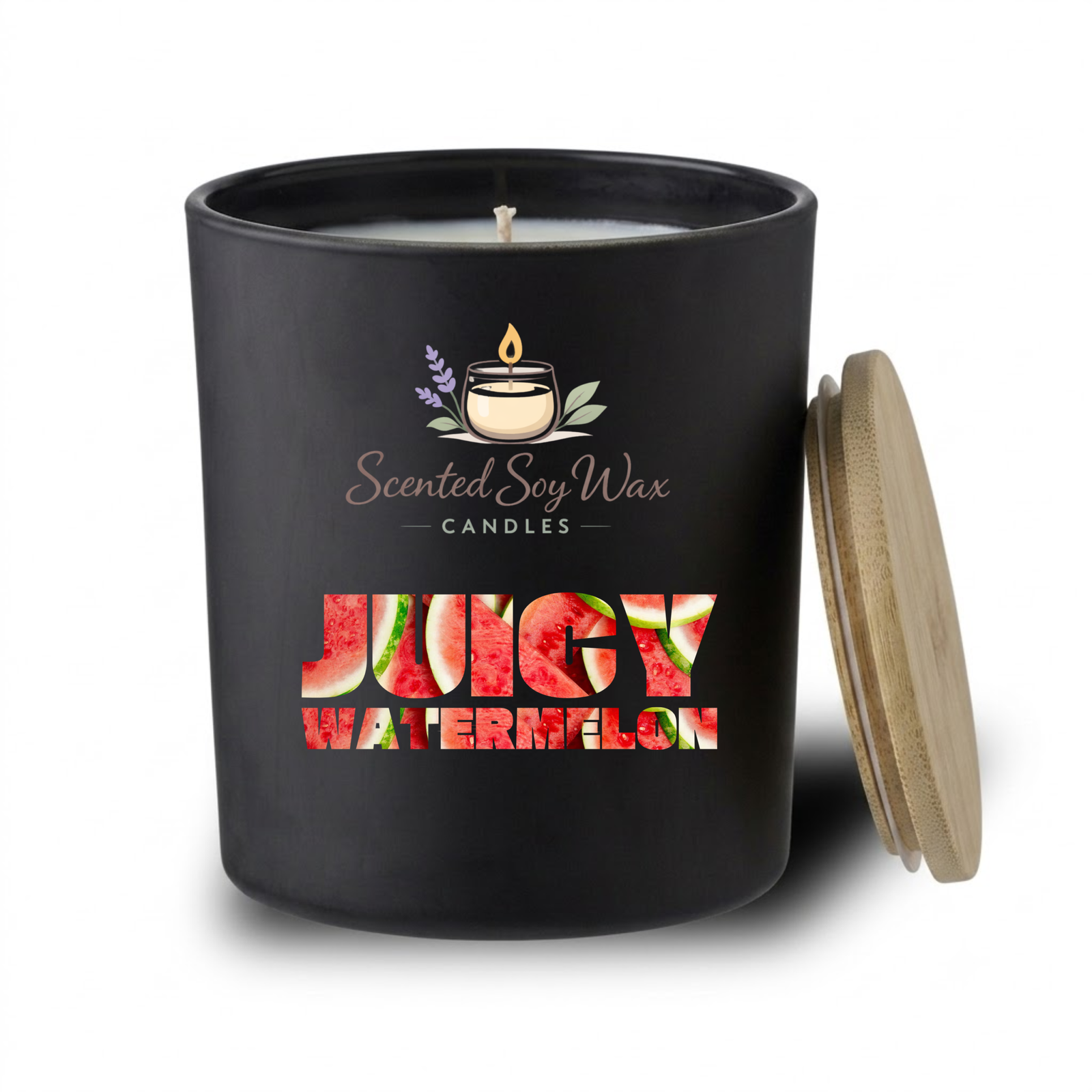 Juicy Watermelon Scented Soy Wax Candle Black Glass Jar Candle Sweet Fruity Summer Home Fragrance - Image 3