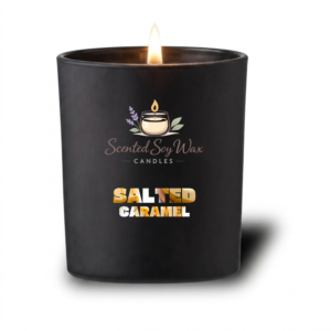 Salted Caramel Scented Soy Wax Candle Black Glass Jar Candle Warm Cozy Dessert