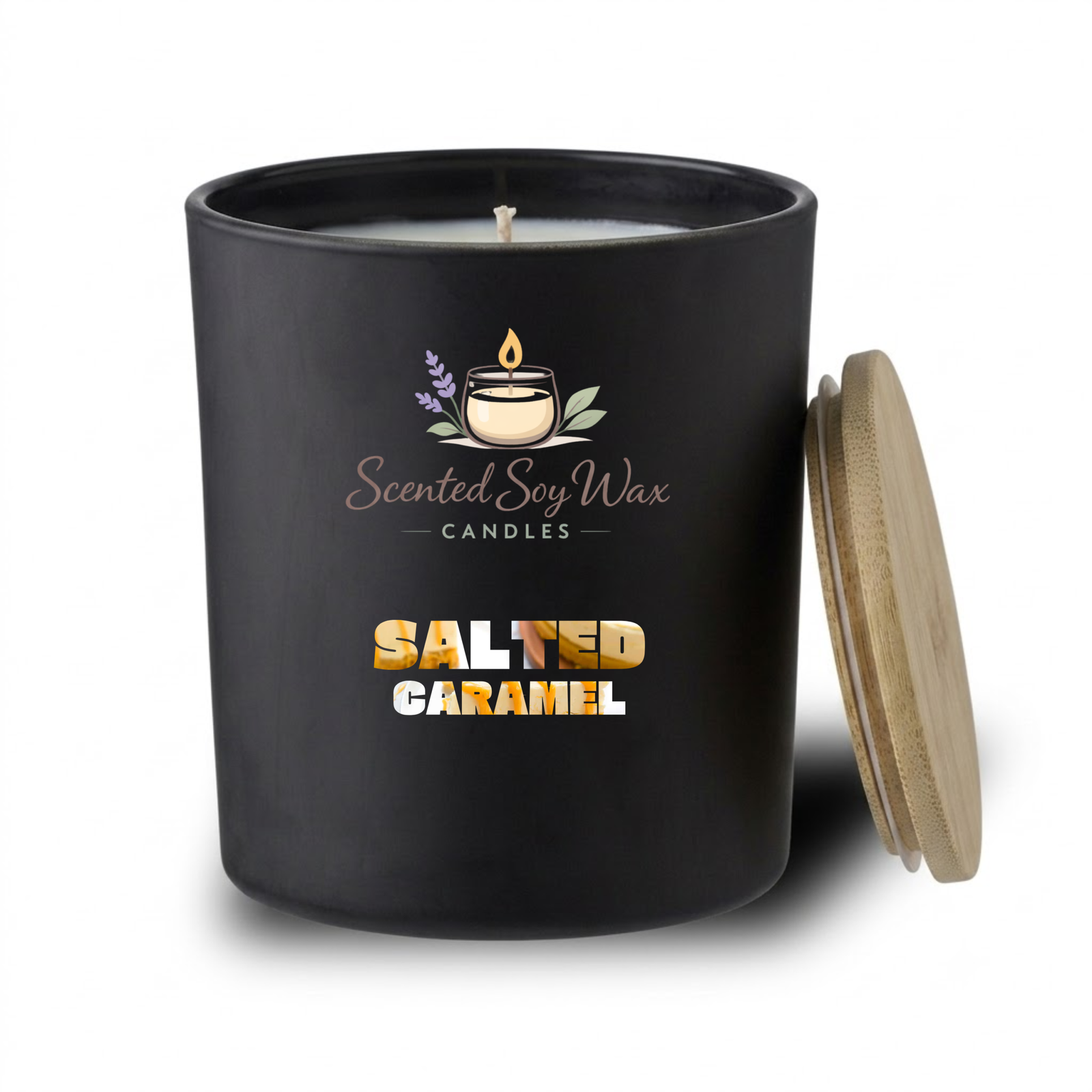 Salted Caramel Scented Soy Wax Candle Black Glass Jar Candle Warm Cozy Dessert - Image 3