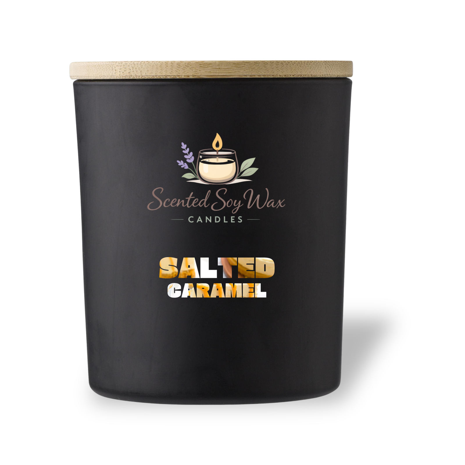 Salted Caramel Scented Soy Wax Candle Black Glass Jar Candle Warm Cozy Dessert - Image 4