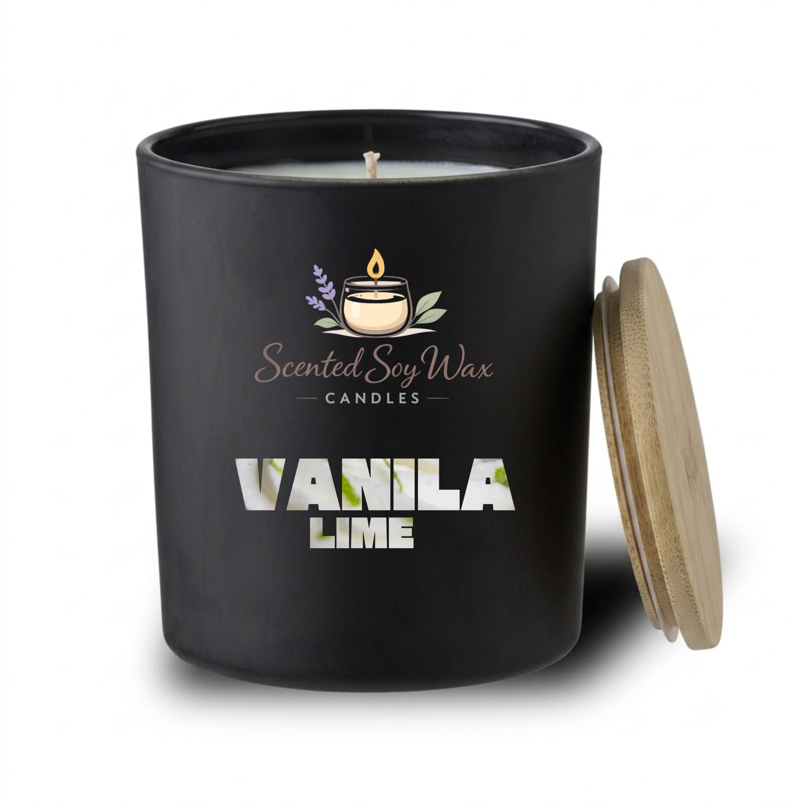 Vanilla Lime Scented Soy Wax Candle Black Glass Jar Candle Sweet Citrus Home Fragrance - Image 2